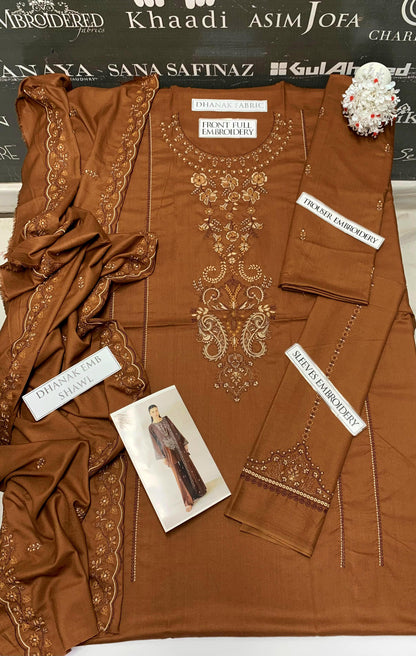 DFW-874 Beechtree Heavy Embroidery 3PC Dhanak Suit