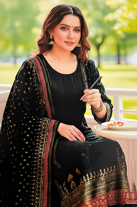 DFY-1124 Baroque Sui Dhaga Emb Aplic Work 3Pc Khaddar Dress