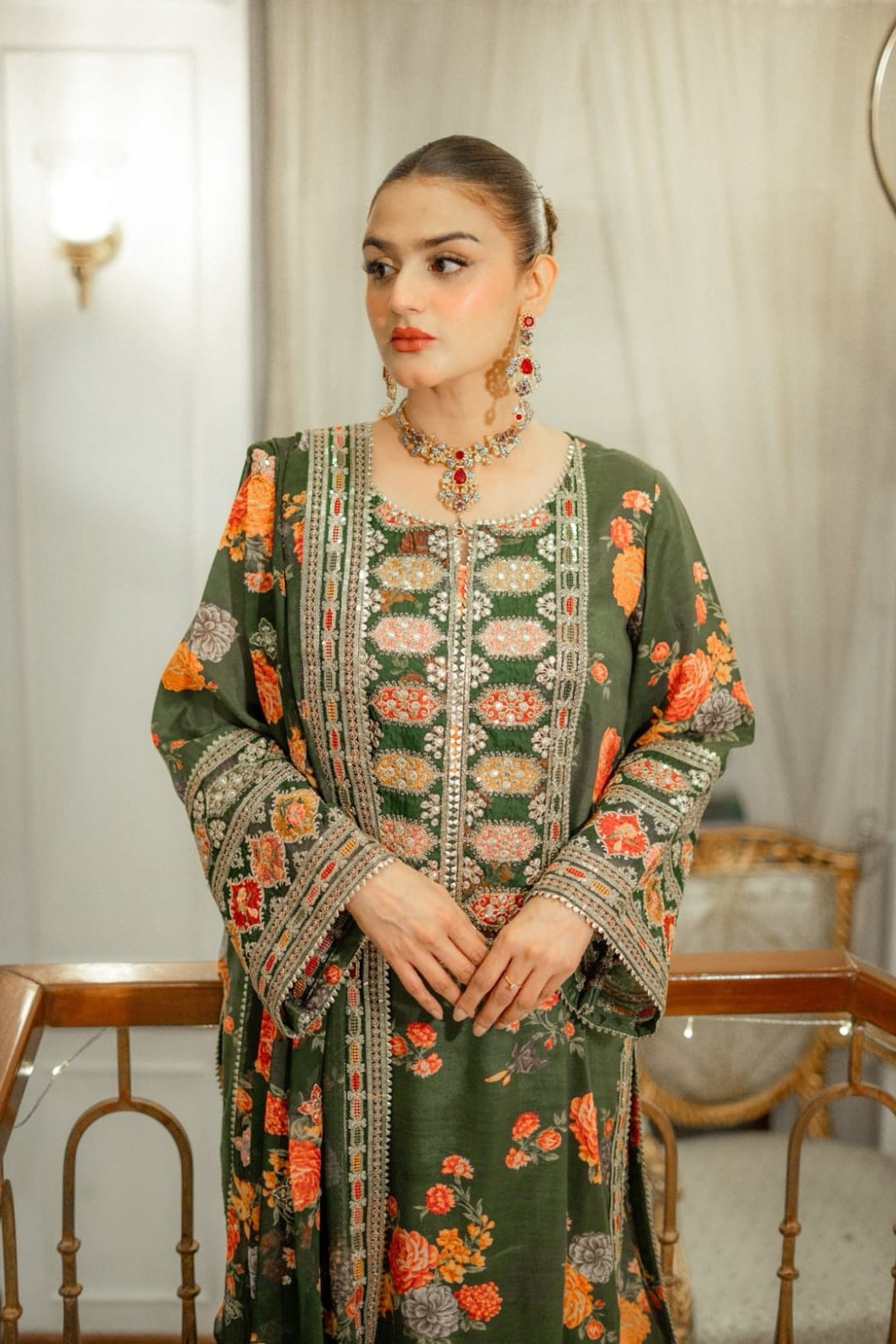 DFW-1069 Aneelas Heavy Embroidery 3PC Silk Suit