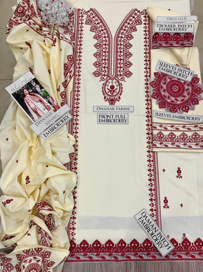 DFW-1253 Aneelas Embroidery 3PC Dhanak Suit