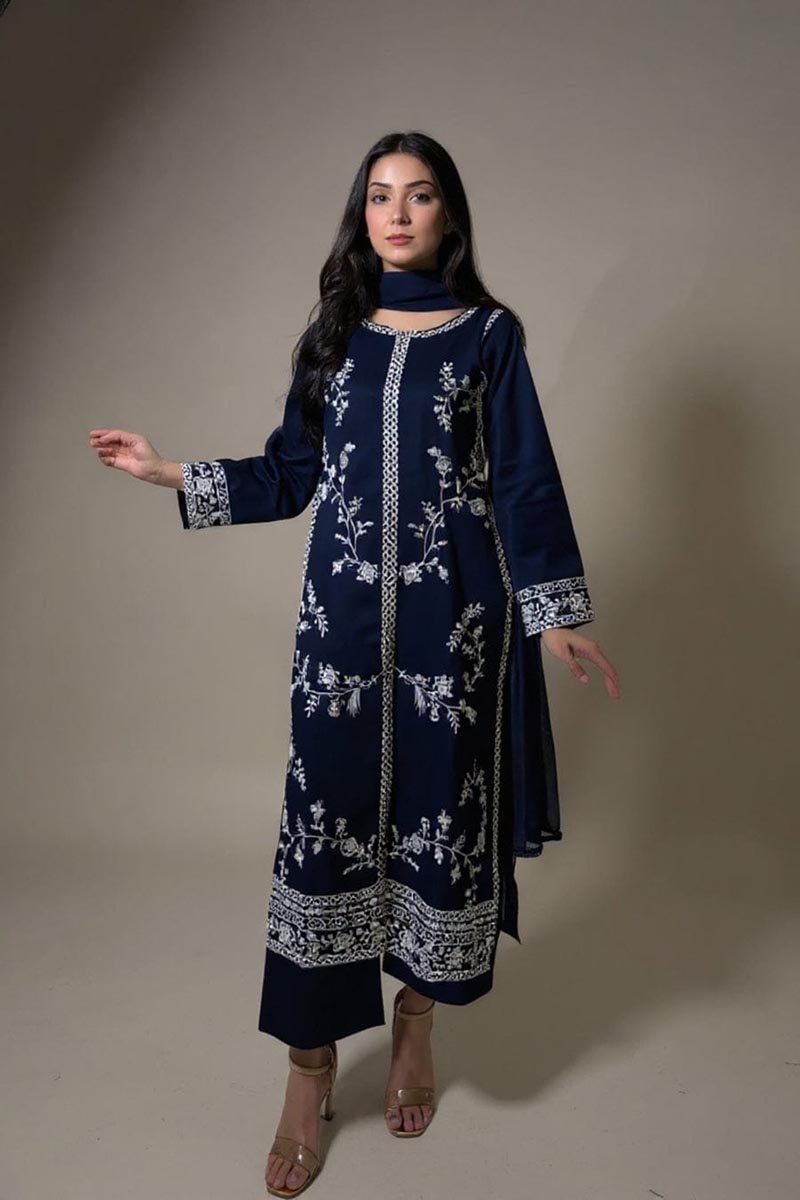 NFS-4133 | Florance Embroidered 3Pc Lawn Dress