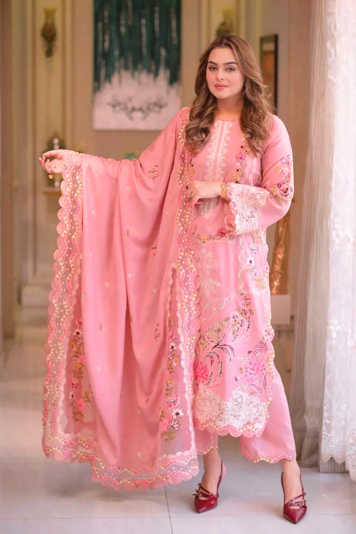 NFS-1057 | Aneelas Heavy Embroidered 3Pc Lawn Dress