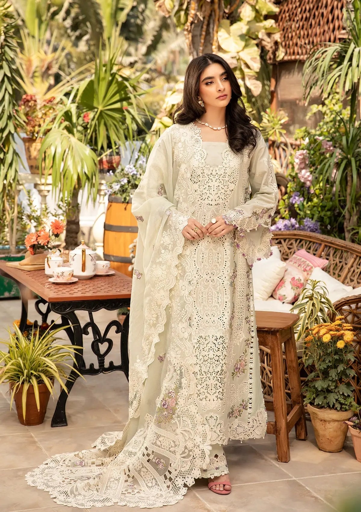 NFS-628 | Elaf Heavy Embroidered 3Pc Lawn Dress (A)