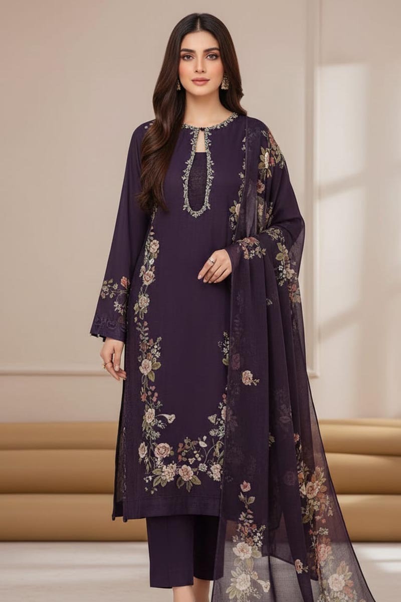 NFS-Lu1 | Lulusar Embroidered 3Pc Lawn Dress