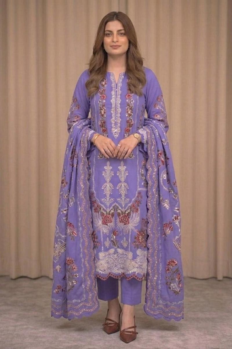 NFS-Anl4 | Aneelas Heavy Embroidered 3Pc Lawn Dress (B)