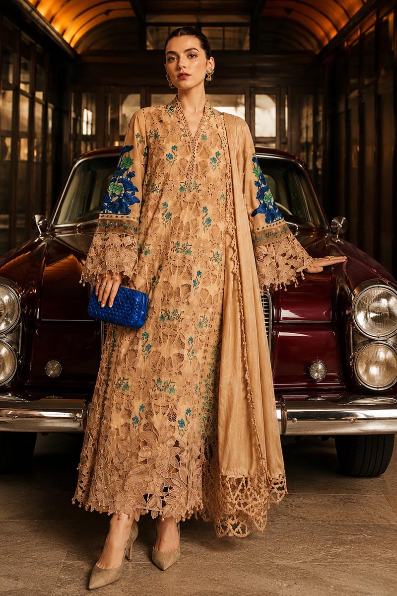NFS- 640 | Maria.B Heavy Embroidered Lawn 3 Piece Dress (A)