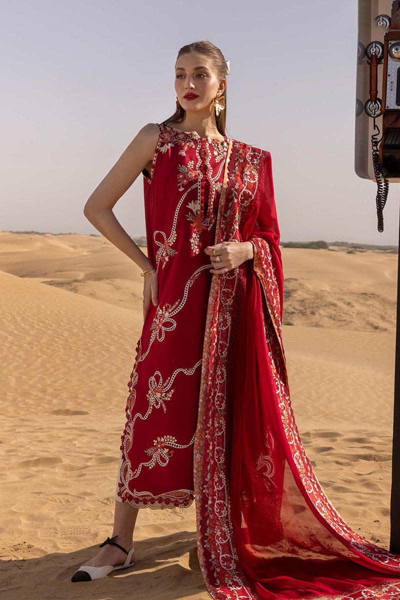 NFS-631 | Crimson Embroidered 3Pc Lawn Dress
