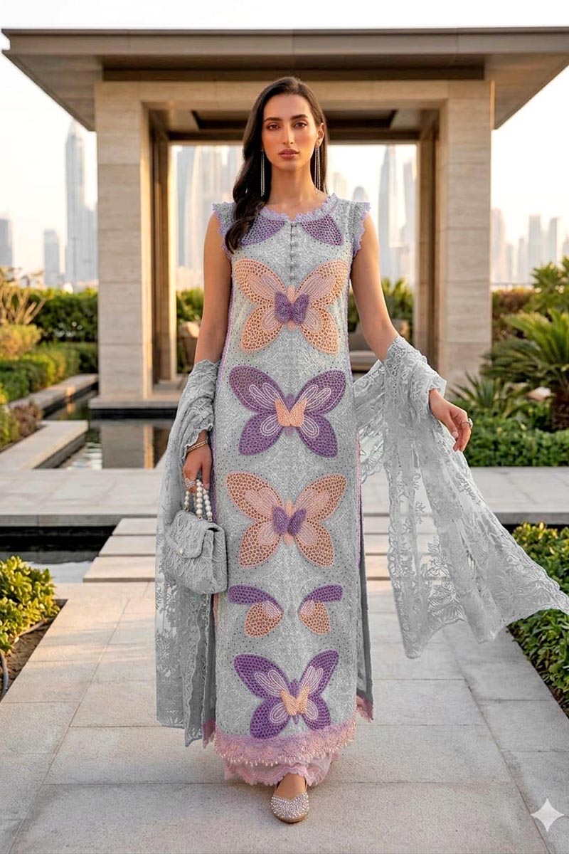 NFS-632 | Maria.B Butterfly Special Embroidered 3Pc Lawn Dress