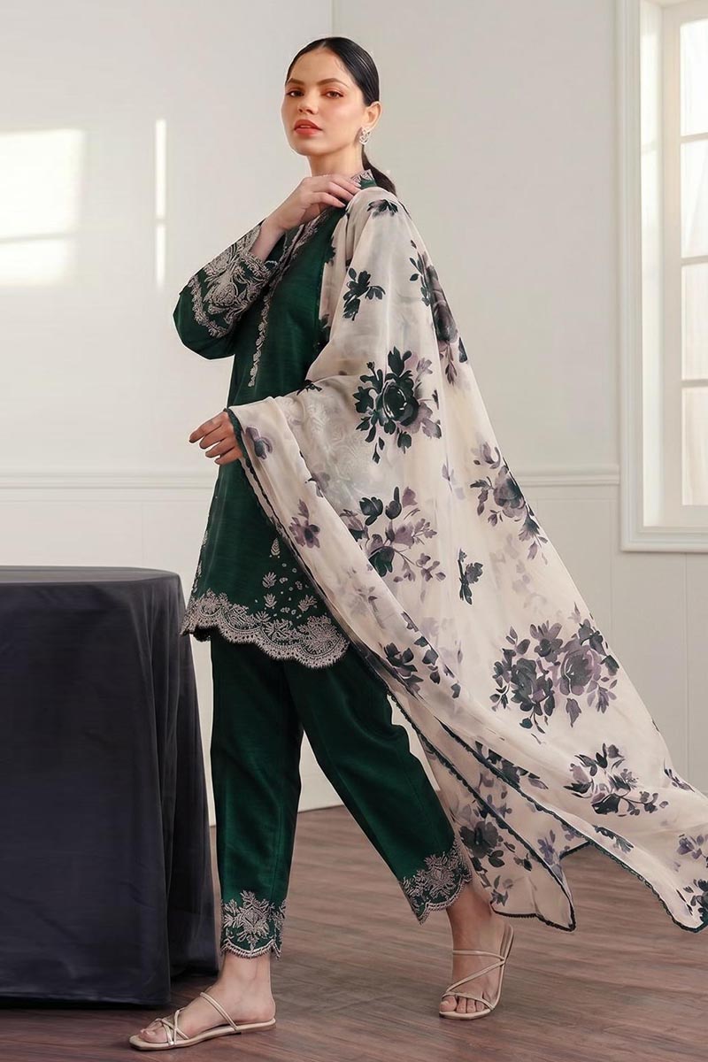 NFS-1072 | Zara Shahjahan Heavy Embroidered Lawn 3 Piece Dress (D)