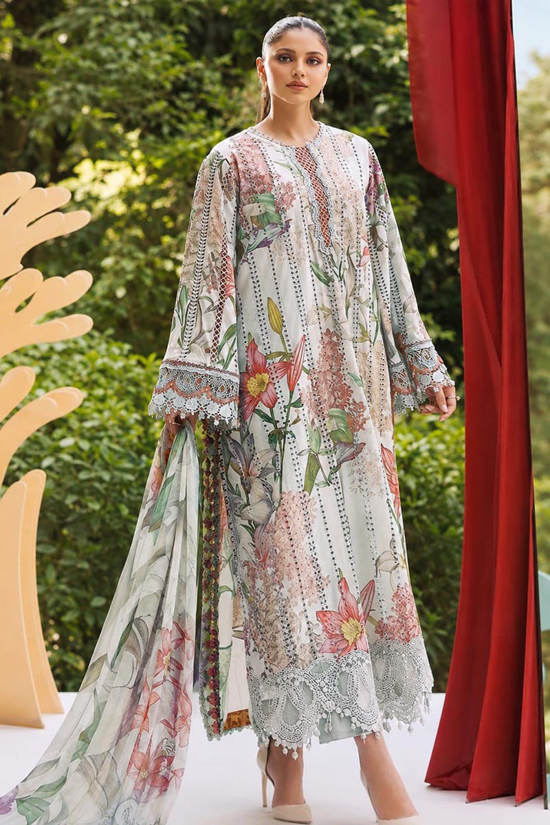 NFS-645 | Maria.B Heavy Embroidered Lawn 3 Piece Dress (A)