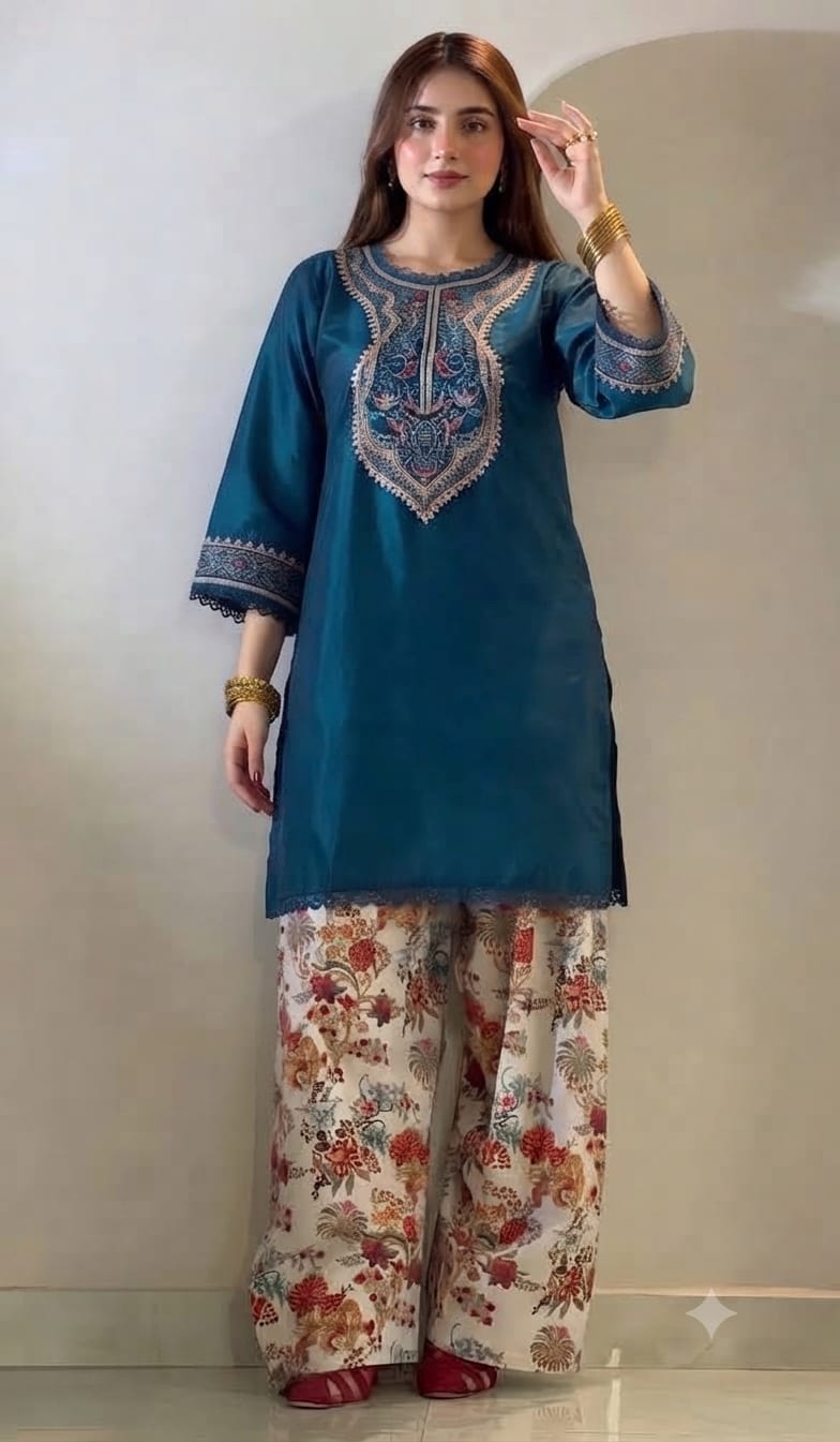 NFS-426 | Laam Heavy Embroidered Dhanak 2 Piece Dress (B)