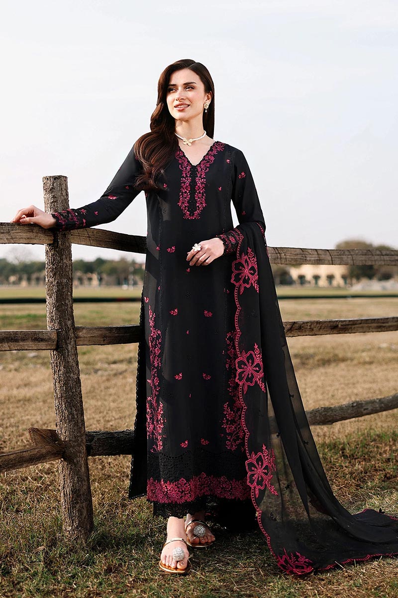 NFS-124 | Azure Heavy Embroidered Dhanak 3 Piece Dress