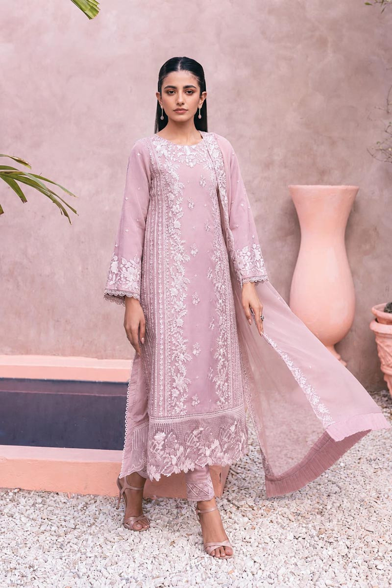 NFS-1678 | Azure Heavy Embroidered Dhanak 3 Piece Dress