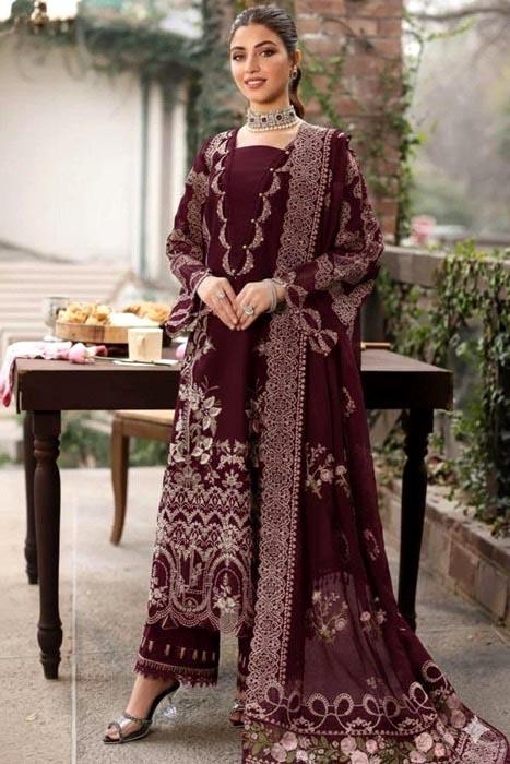 NFS-1685 | Kahf Heavy Embroidered Dhanak 3 Piece Dress (A)