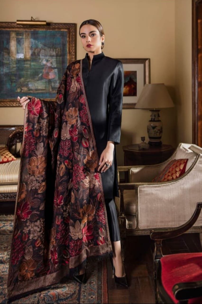 NFS-1687 | Qalamkar Heavy Embroidered Dhanak 3 Piece Dress