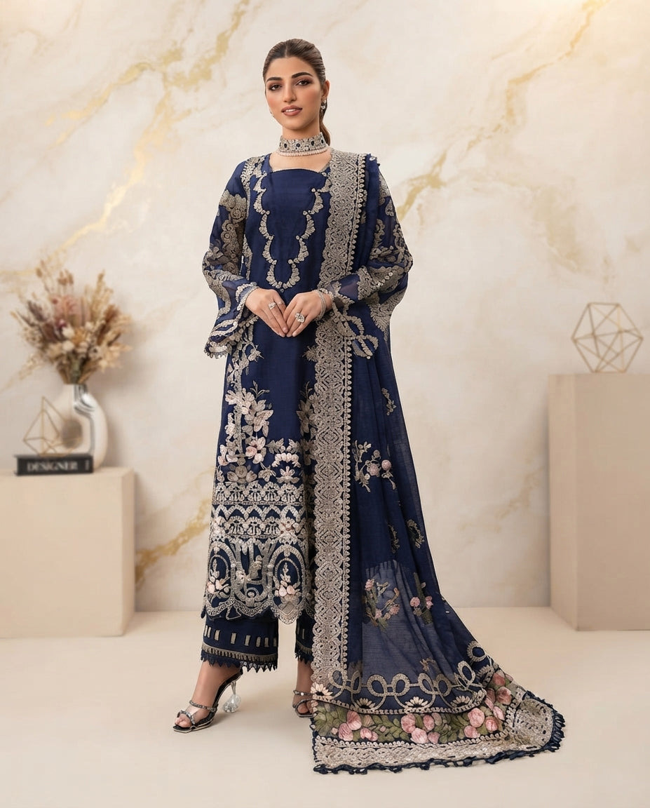 NFS-120 | Kahf Heavy Embroidered Dhanak 3 Piece Dress