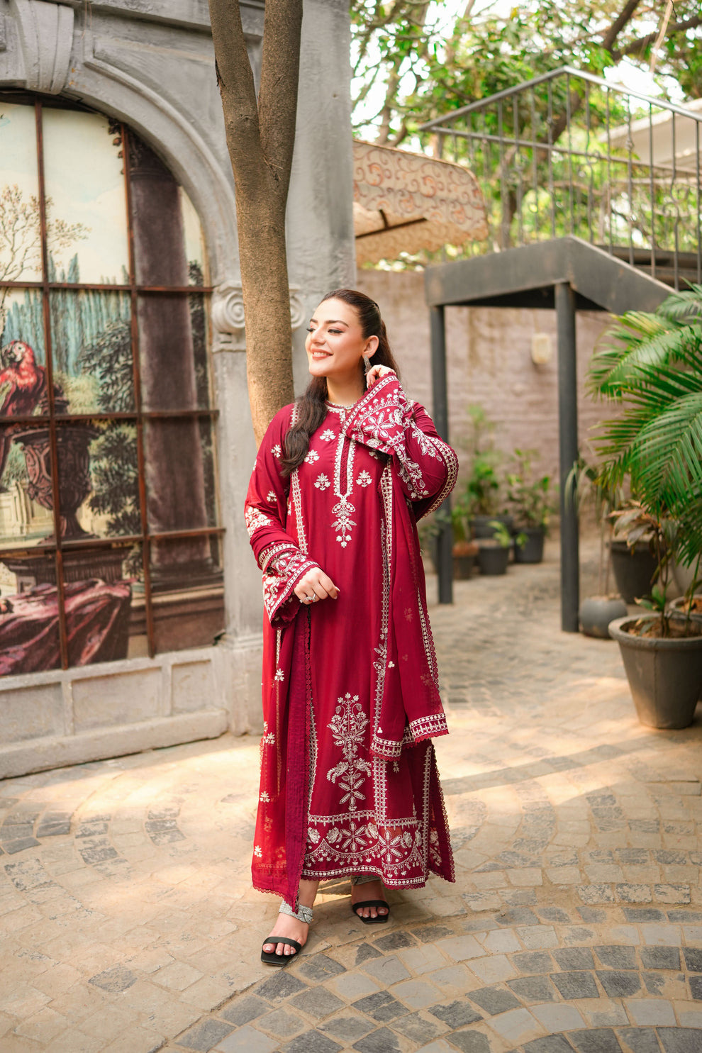 NFS-420 | Aneela Heavy Embroidered Dhanak 3 Piece Dress