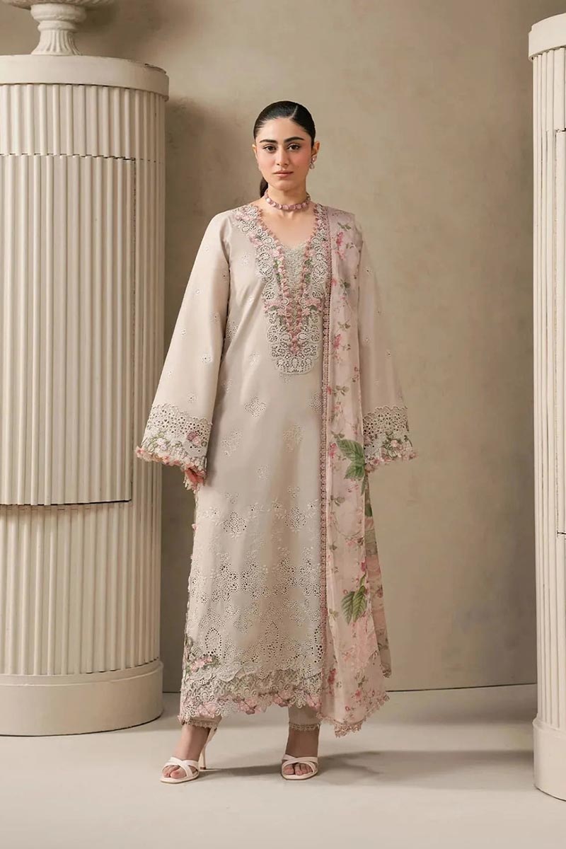 NFS-444 | Elaf Heavy Embroidered Dhanak 3 Piece Dress