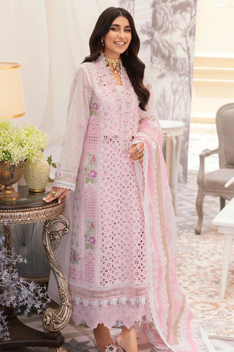 NFS-322 | Crimson Heavy Embroidered Dhanak 3 Piece Dress