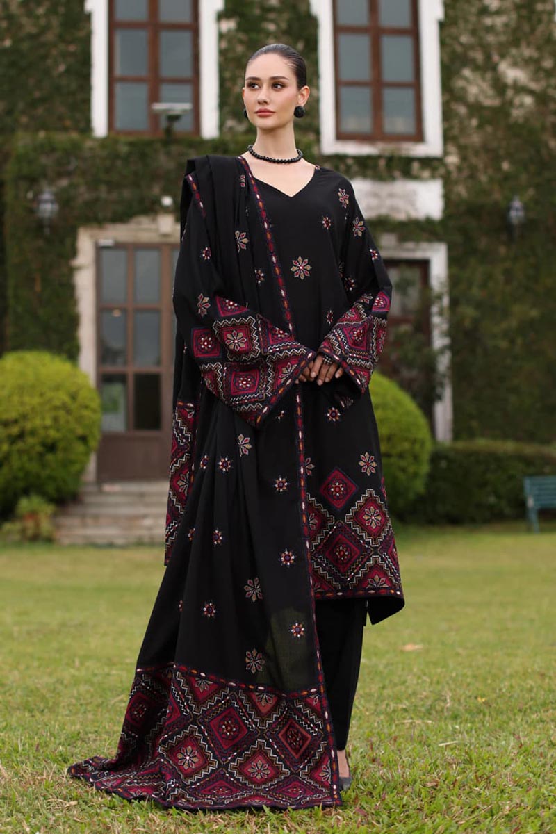 NFS-656 | Batik Heavy Embroidered Dhanak 3 Piece Dress