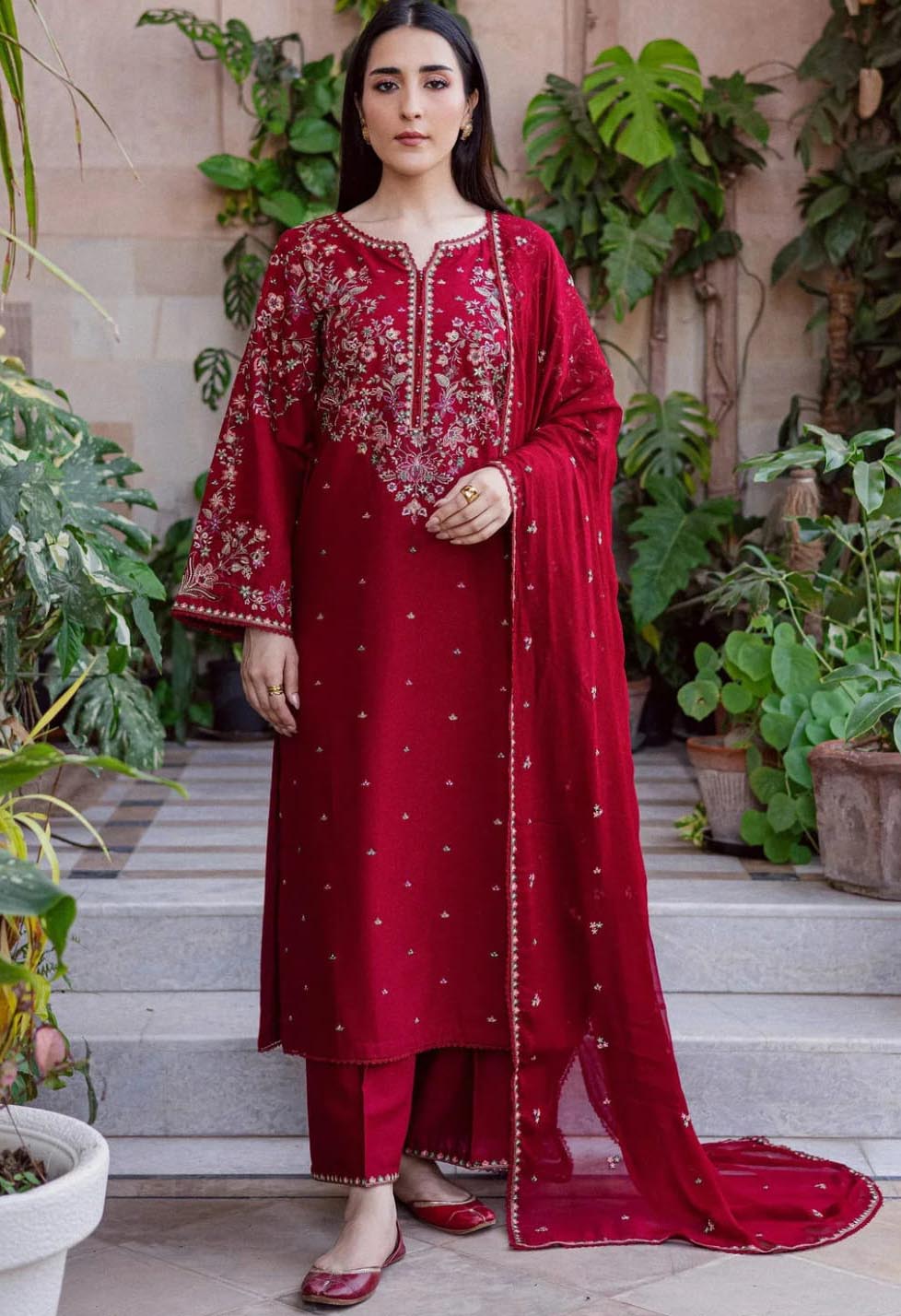 NFS-10 | Batik Heavy Embroidered Dhanak 3 Piece Dress(B)