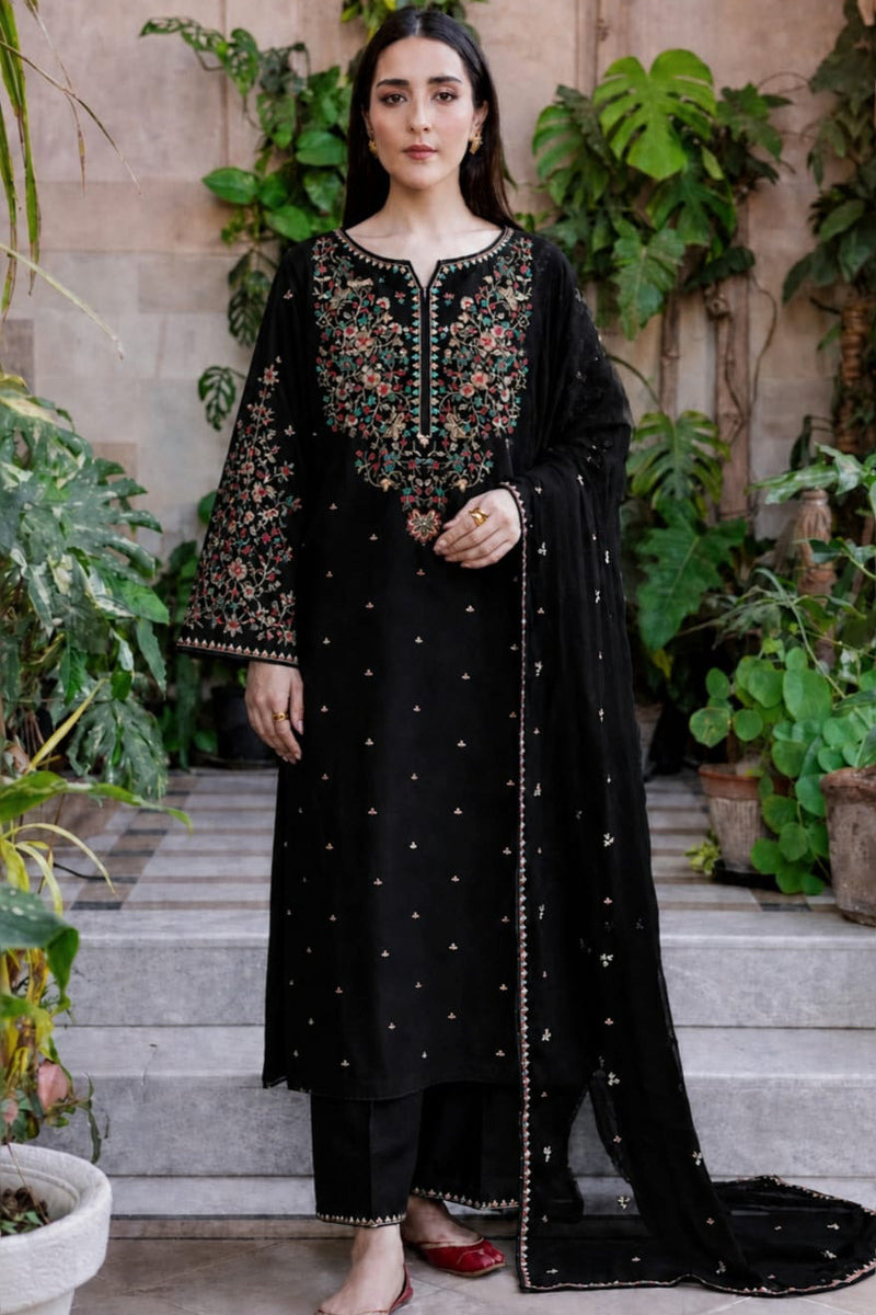 NFS-10 | Batik Heavy Embroidered Dhanak 3 Piece Dress(A)
