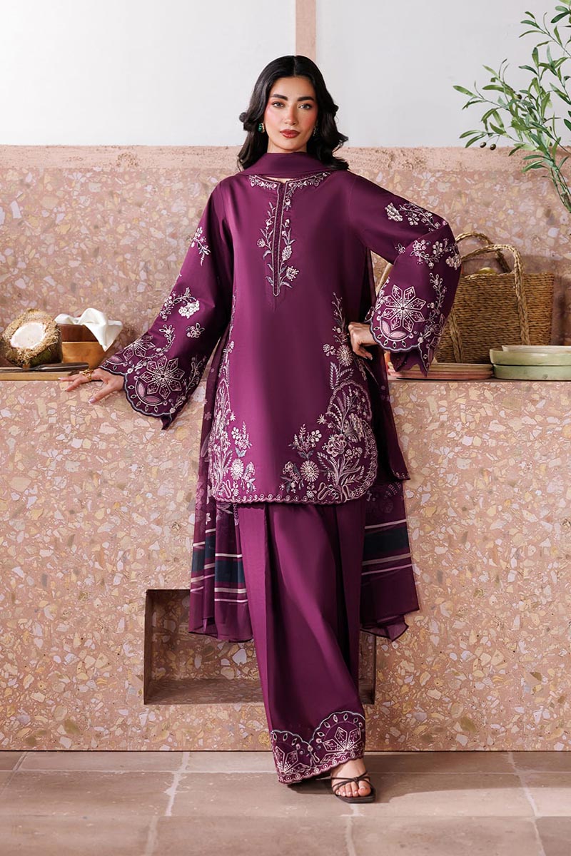 NFS-3504 | Iznik Heavy Embroidered Dhanak 3 Piece Dress