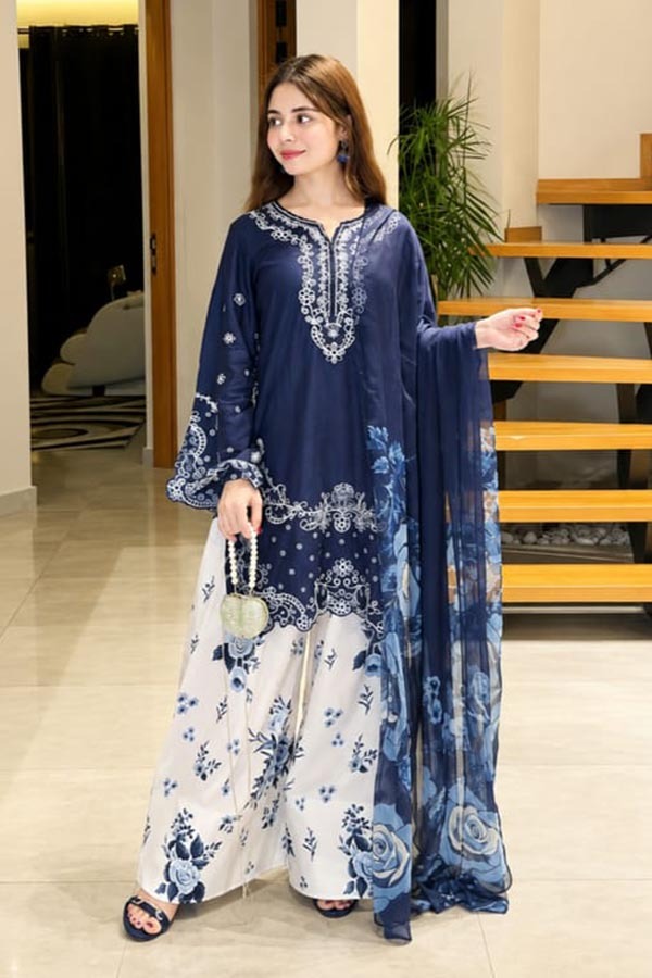 NFS-3502 | Iznik Heavy Embroidered Dhanak 3 Piece Dress