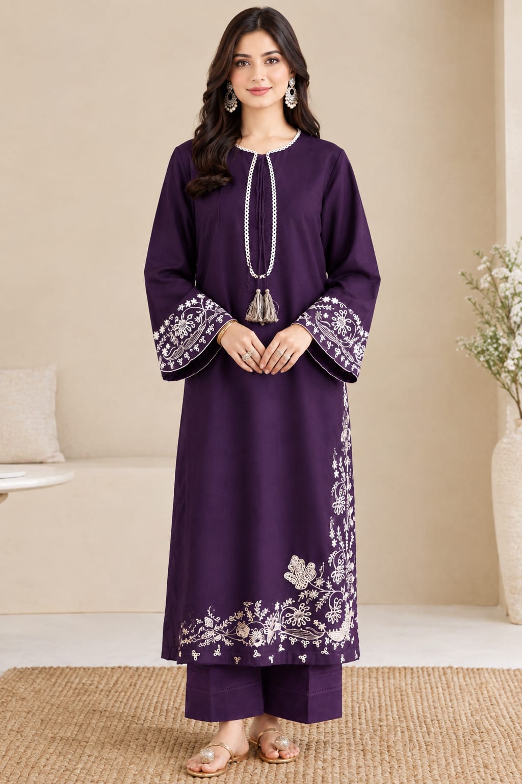 NFS-ETH1 | Ethnic Heavy Embroidered Dhanak 2 Piece Dress