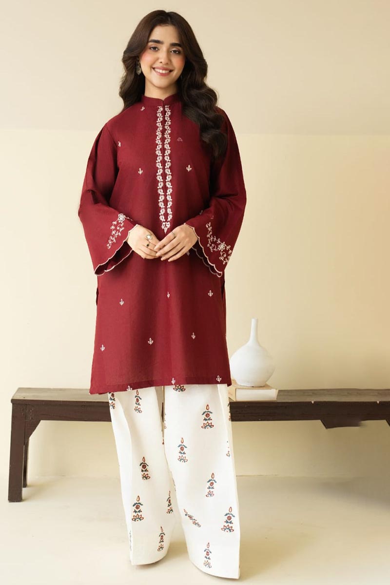 NFS-6204 | Batik Heavy Embroidered Dhanak 2 Piece Dress