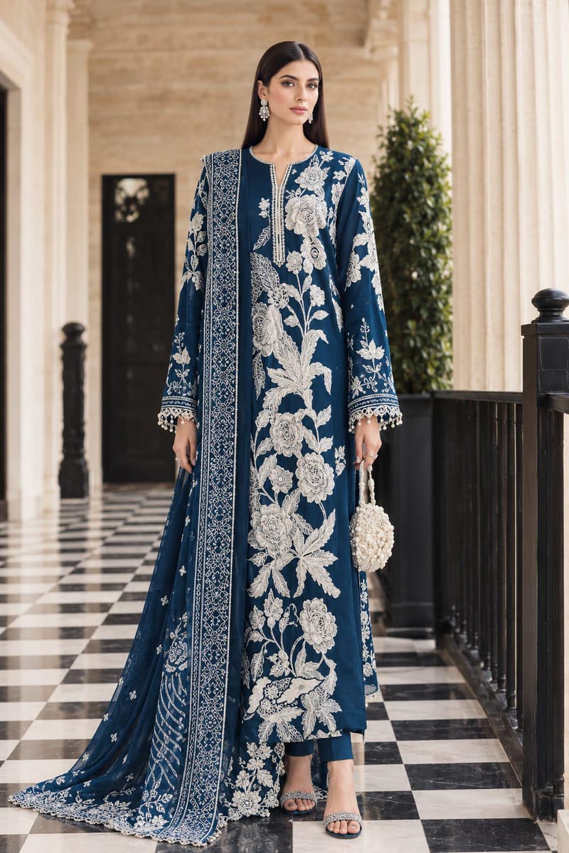 NFS-126 | Maria B Heavy Embroidered Dhanak 3 Piece Dress(C)